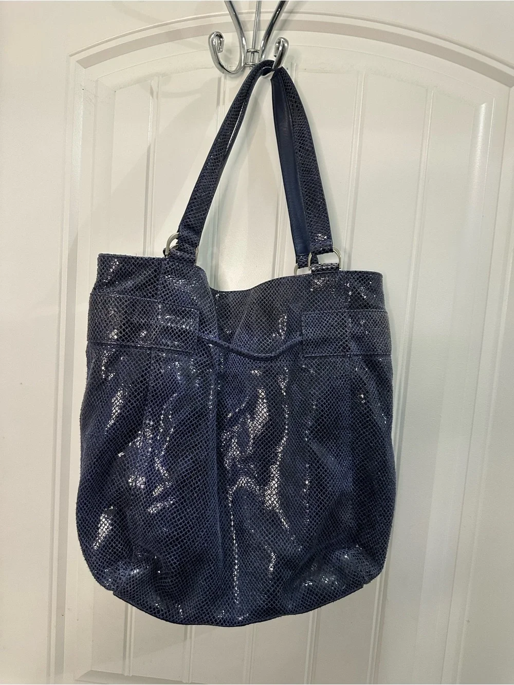 Cole Haan blue snakeskin hobo  Tote with Tassel Accent
